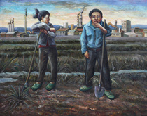 Middle Young Artist Painter Full Hand Painted Cloth Noodle Characters Oil Painting New Rural Peasant Subject Oil Painting works