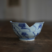 Qing Dynasty Qianlong Period Blue Hua Cup Residual Result Gold Rehabilitation Learn Ming Qing Ching Old Ceramic Broke Specimen