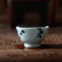 Qing Dynasty blue and white tea cup tea cup wine cup wine glass cup parts porcelain gold repair broken porcelain