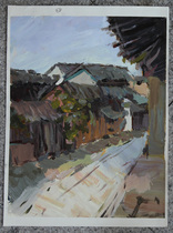 Color landscape painting Wuyuan gouache painting 4 open Anhui Hongcun screen Shanxi Hui school building gouache landscape sketch