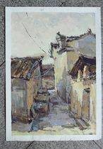 Hand-painted gouache landscape painting Anhui Hongcun Pingshan landscape painting 4 open Jiangnan landscape painting living room bedroom decoration painting