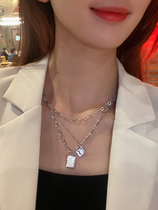 Korean multi-layer square brand pendant necklace female 2022 new hip-hop simple cold style sweater chain collarbone chain tide