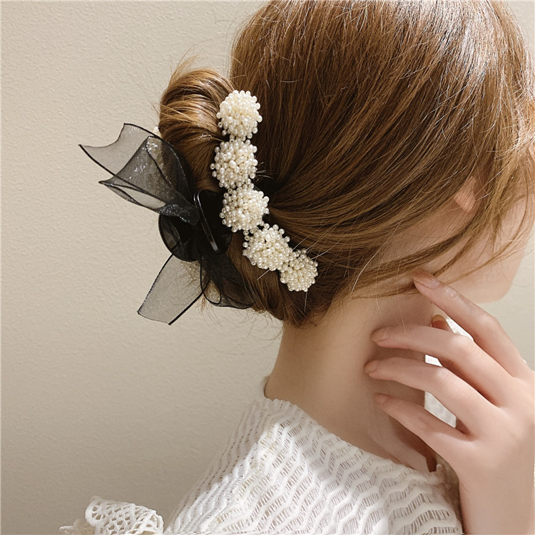 Korean Pearl Butterfly Knot Hair Accessories Grab Clip 2022 New Hairpin Girl Rear Brain Spoon Big Hair Grab Clip Shark Clip Tide