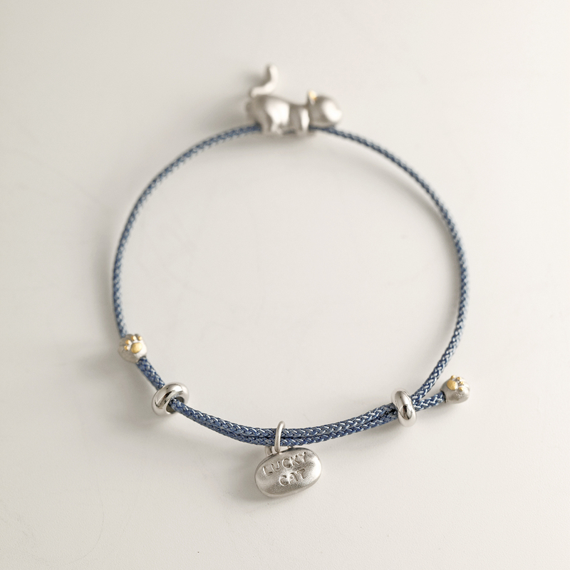Blue Glow Designer Original Jewelry Cat Hug Cat Lover 925 Sterling Silver Gold-Plated Creative Bracelet