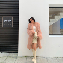 Flame Queen new imported white raccoon hair long whole leather woven fur coat fur coat women winter