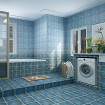 American pastoral toilet bathroom floor tile wall tile kitchen floor tile non-slip Mediterranean kitchen and bathroom retro tile blue