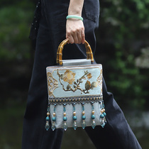 Huashenji natural bamboo handle bag handmade diy material bag handbag hand bag heavy industry embroidery tassel bag 593
