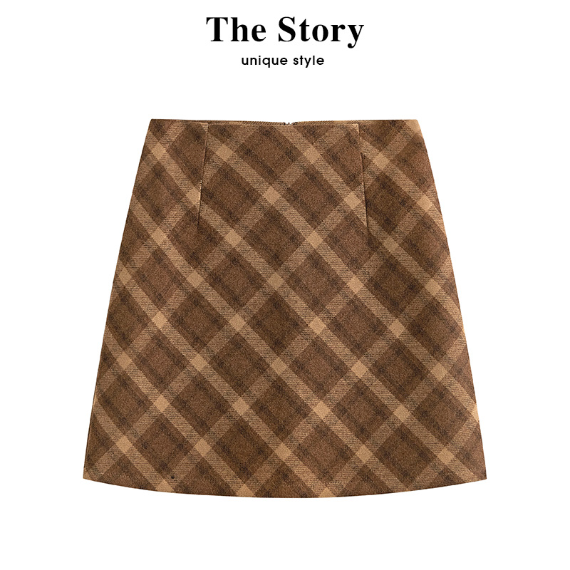 Those things a closet retro plaid hair half a dress female winter thickened high purse hip a character short skirt-Taobao