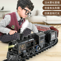  Alloy retro steam engine toy track simulation train model metal electric small train