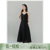 [南瓜谷【西西里度假裙】莱赛尔天丝飘带M领过膝吊带长裙]