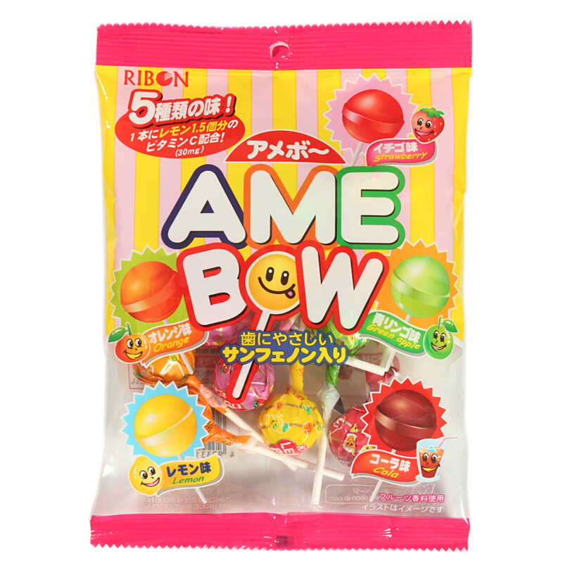 Japan imported snack children's lollipop ribon comprehensive five flavors of fruit children's lollipop 120g