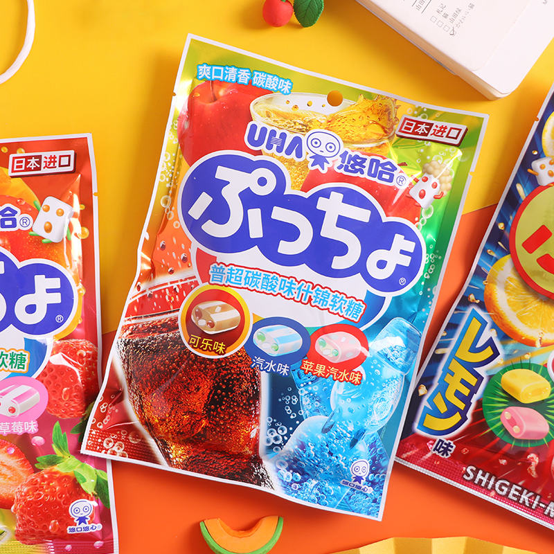 Japan imports the snacks of the UHA3 Taste of the UHA3 taste Shinkin juice carbonated Taste Sugar Sandwich soft Sugar Child delivery 90g