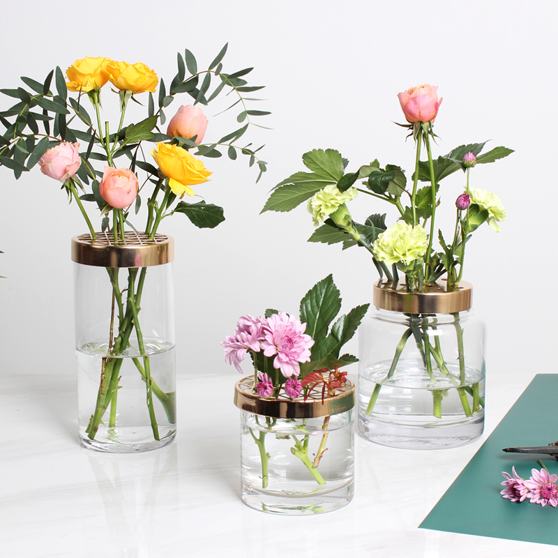 Vase swinging piece Living room flower arrangement gold color with cover light lavish home transparent glass Nordic flowers hydropony gold Grammer