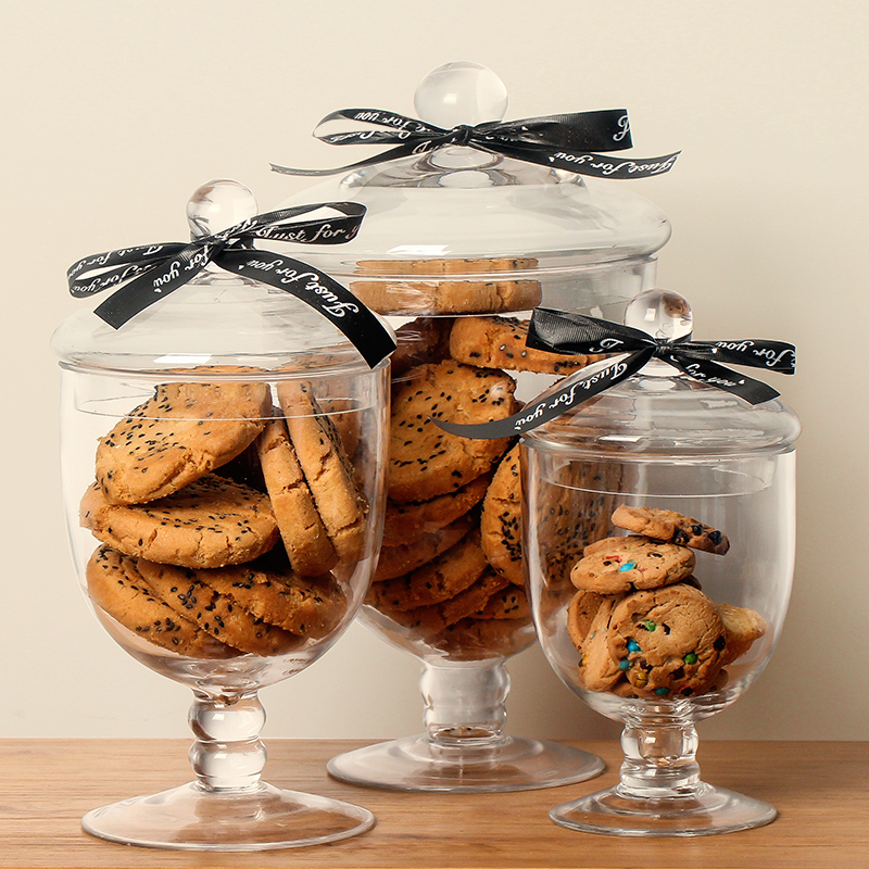 Storage Jar, Transparent Glass Jar, Decorative Peach Cake Jar, Dessert Table Snack Candy Jar, European-Style Home Decoration Vessel