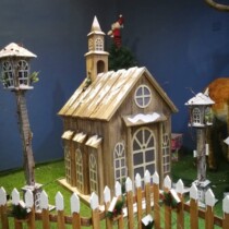 Christmas snow house Christmas decorations Christmas tree large luminous hotel old color cabin window scene layout