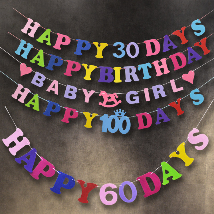 Unwoven Cloth Birthday Flag ten thousand days Canvas Bar Baby Double Full Moon Dress A Latte Flag Birthday Party Arrangement Laspend