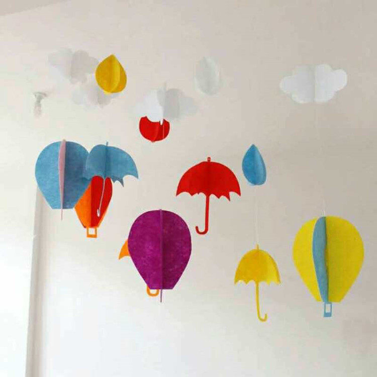 Felt non-woven three-dimensional cloud ornaments children's room hot air balloon decoration birthday festival six one kindergarten layout
