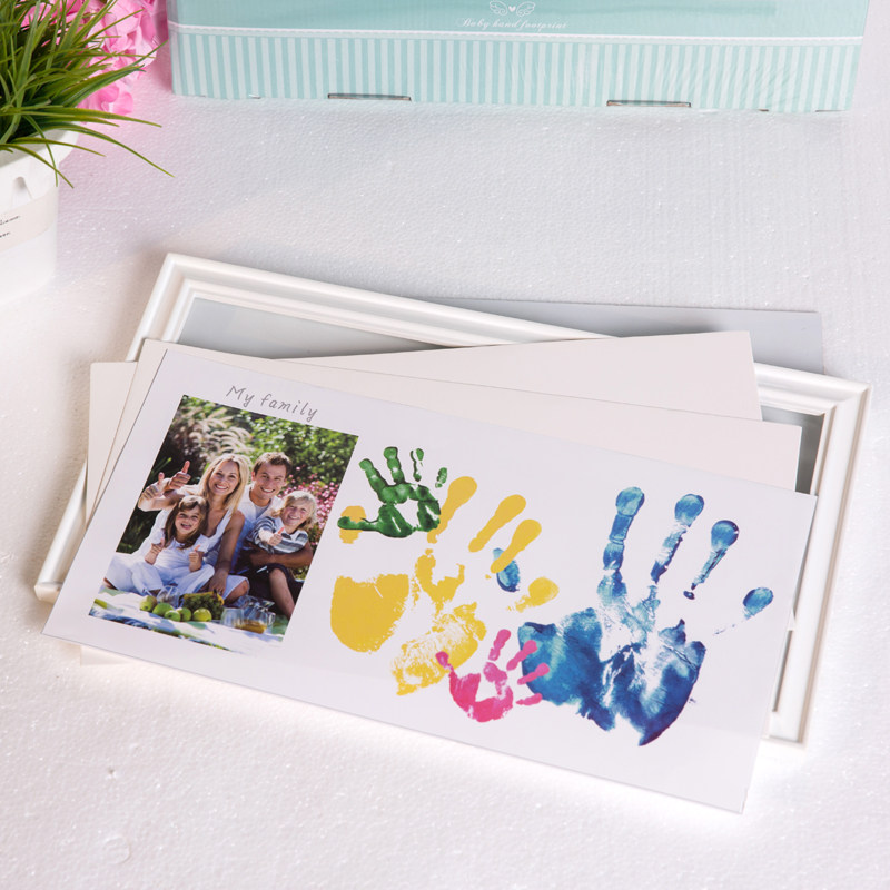 Baby's hand print footprints to remember the baby 100 days Hand foot print Full family fo photo frame Colour lovers handprint DIY