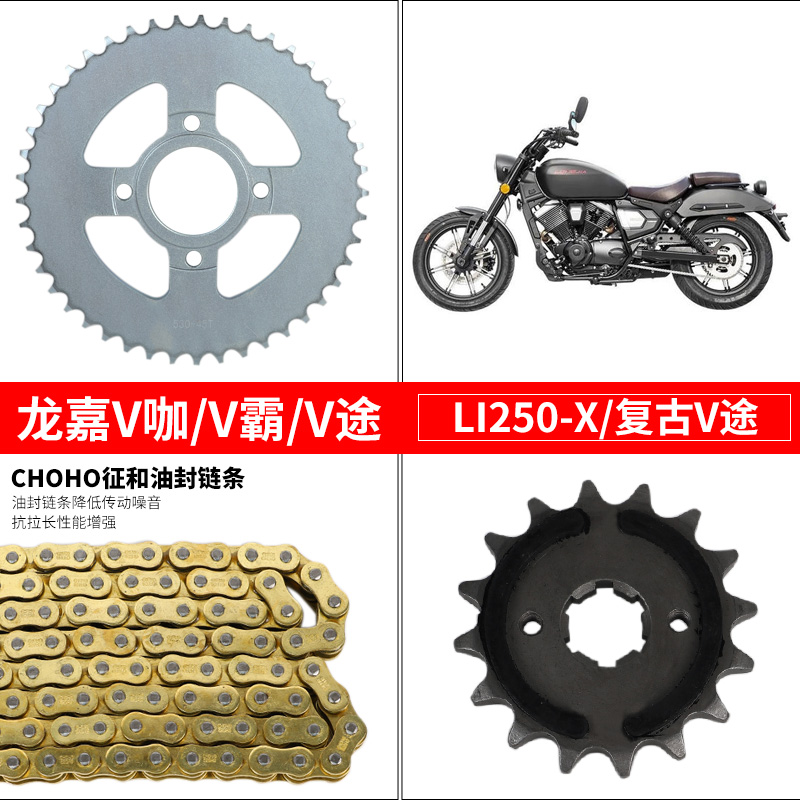 Applicable Longjia V Cafe 250 Size Sprocket Retro Locomotive LJ250-V Large Fluted Disc Silent Oil Seal Chain