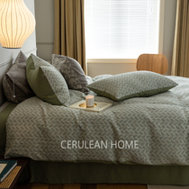 Imported Australian beauty cotton washed color weave jacquard four sets high-end pure cotton art pure color cerulean home