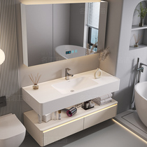 Qimei stone bathroom cabinet integrated basin smart light luxury bathroom sink cream style hand wash basin cabinet combination