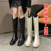 Long boots womens small boots 2022 new V-mouth leather boots but the increase in the knees medium tube white knight boots