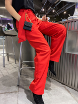 Soup 2004 Super Leg Long Red High Waist Long Leg Pants Simple Joker OL Pure Wool Floor Pants Women Spring