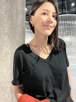 Soup 2004 pure cashmere T-shirt 2022 Spring and Autumn new product base with fine solid color single pocket V collar base shirt Women