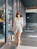 Soup soup 2004 high-set womens clothing high waist linen shorts silk stretches rib 100% rain and dew twist can be customized for summer new