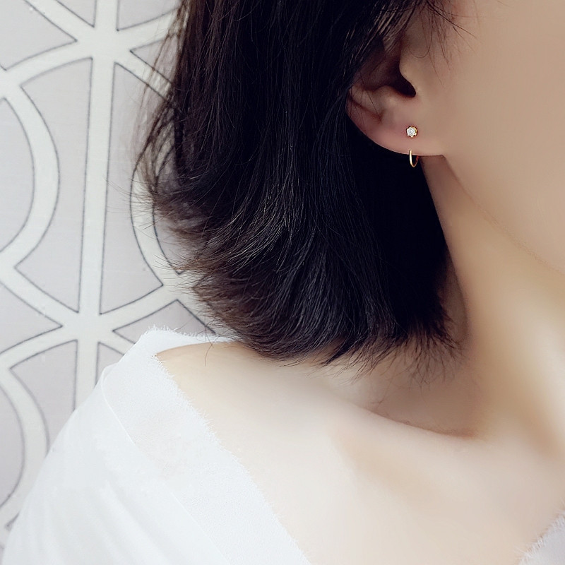 Small Z Youpin original gold 925 sterling silver ear hook earrings Mini simple six-prong diamond-set single diamond couple ear needle ear bone nail