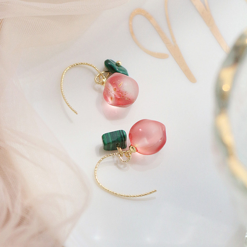 Cute pink cherry ear pin plated 14K gold earrings fruit girl heart earrings female 2022 new ins tide