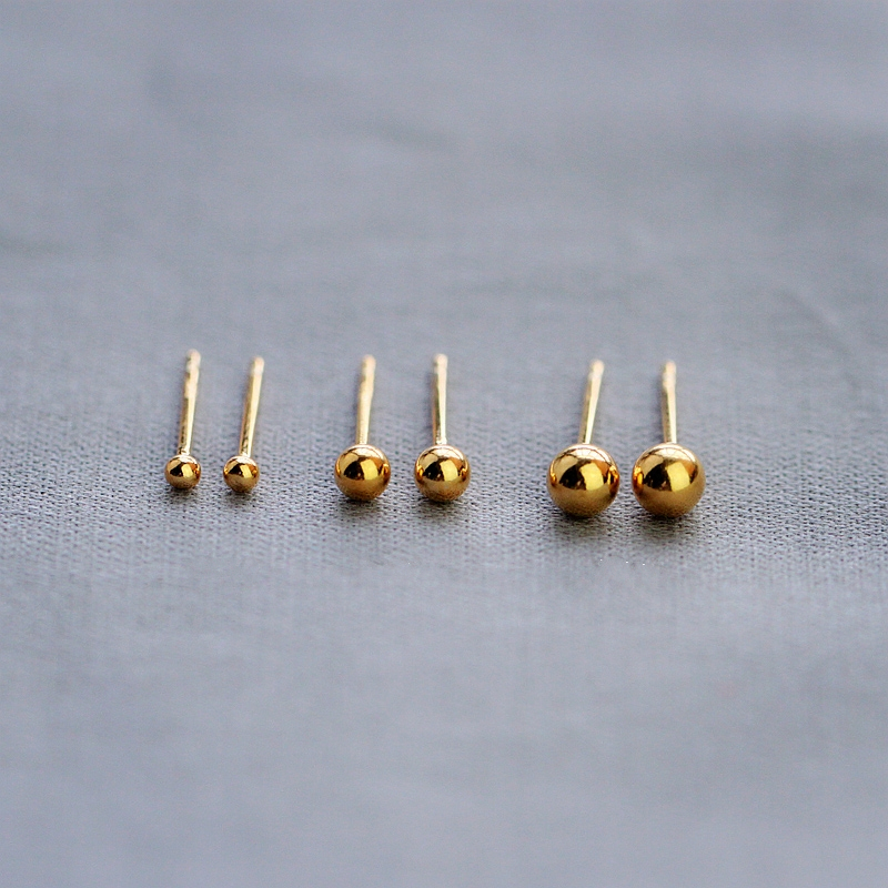 Small Z Youpin S925 sterling silver plated 14k gold small golden bean ear needle 3mm mini ball small ear needle student gift