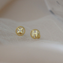 s925 sterling silver screw four-leaf flower stud earrings female H letter net red earrings sleep free of small round earrings