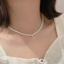 Zhong Chuxi same Choker round shell bead millet retro 925 sterling silver plated 14K gold womens necklace pearl necklace