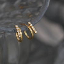 Live room s925 sterling silver temperament versatile word rhinestone stud earrings double layer half circle earrings