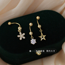 Floral pentagram s925 sterling silver earrings screw stud earrings back hanging zircon earrings feminine fashion