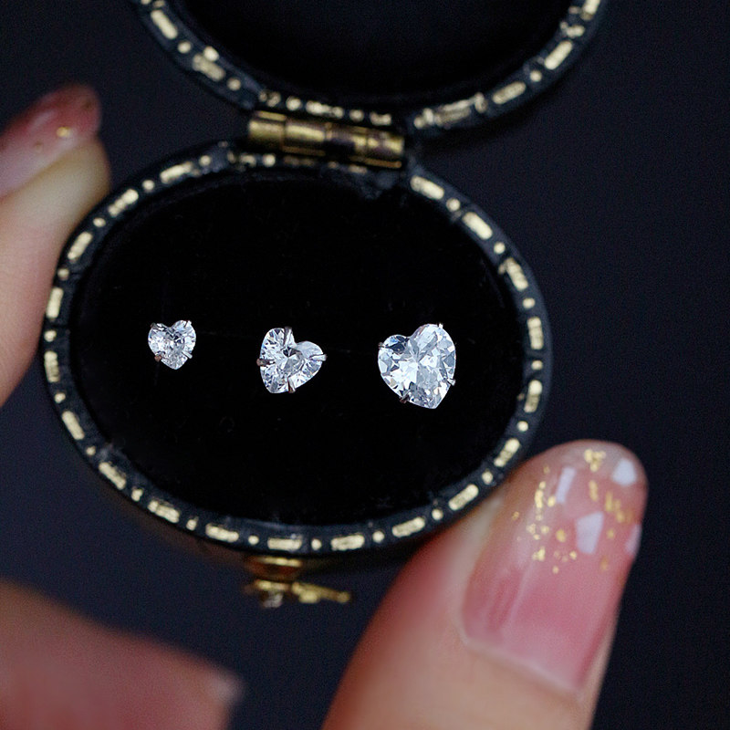 s925 sterling silver needle love ear needle peach heart-shaped zircon earrings high-quality temperament fashion simple small earrings women