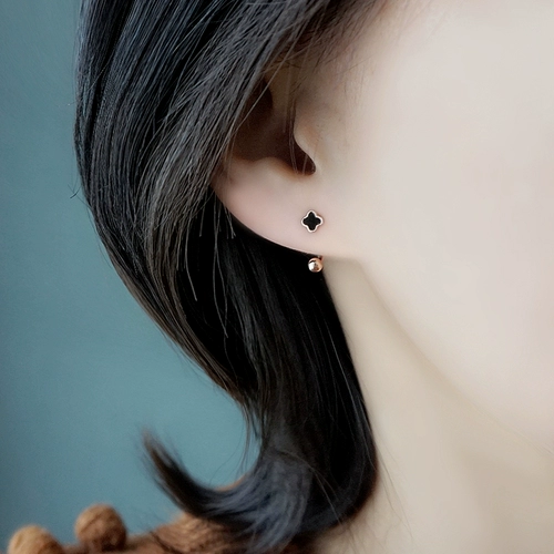 Черные серьги для влюбленных, коллекция 2023, в западном стиле, серебро 925 пробы, четырехлистный клевер