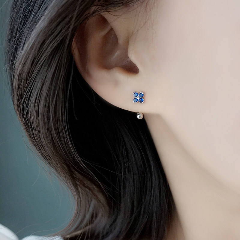 Earrings U type blue advanced sensation s925 pure silver needle earrings South Korean temperament net red ear needle female spring earrings