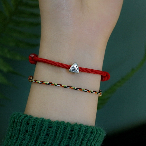 Детский браслет из красной нити, серебро 925 пробы