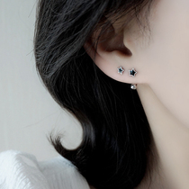 Live room pumping  Five-pointed star screw screw fastener earrings sleep free s925 sterling silver stud earrings U-shaped black cool