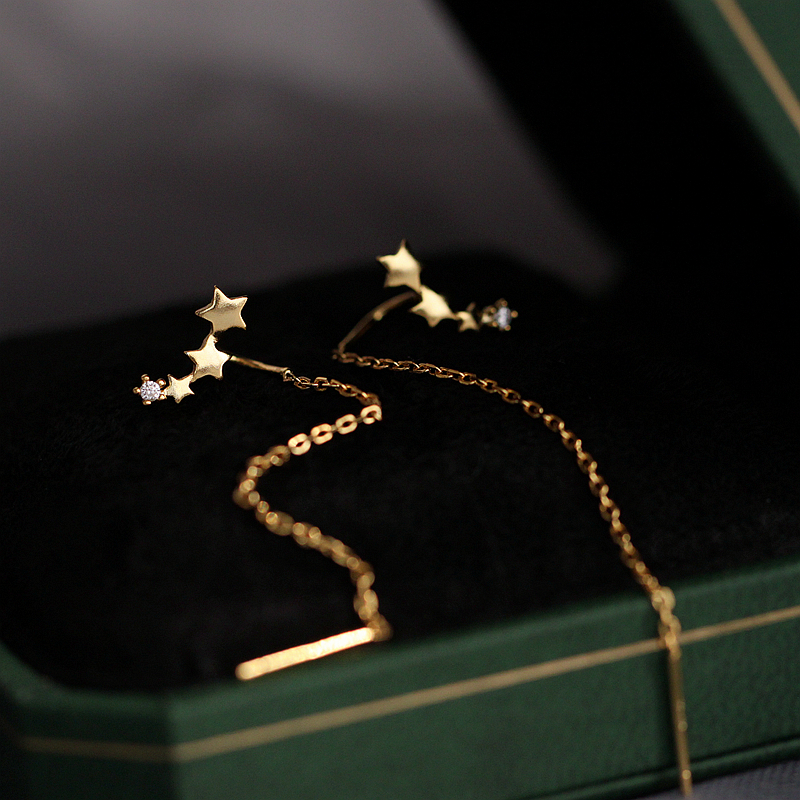 Small Z Youpin 925 sterling silver 14k gold gradient 3 stars five-pointed star zircon super beautiful meteor face thin ear line