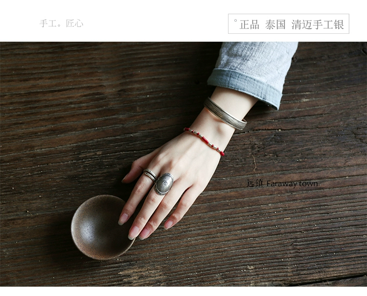 Authentic Thái Lan Mai Mai handmade vòng tay bạc nữ retro nghệ thuật cũ 99 chân bạc sterling mở vòng tay để gửi bạn gái