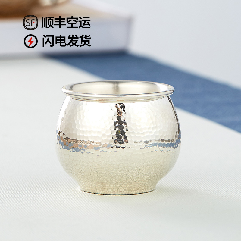 Pure silver tea cup Home Double heat insulation pint 999 Handmade hammer Master Cups Single Pint Cup Small Silver Tea Cup