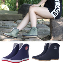 Fashion short tube rain shoes womens light non-slip rubber shoes shallow mouth Japanese and Korean water boots blue low rubber rain boots cover