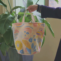 M20 Japanese DAN hipster floral green canvas large capacity shoulder bag shopping bag