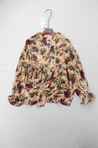 E91 Spanish DAN autumn new small sexy print vneck shoulder loose chiffon shirt