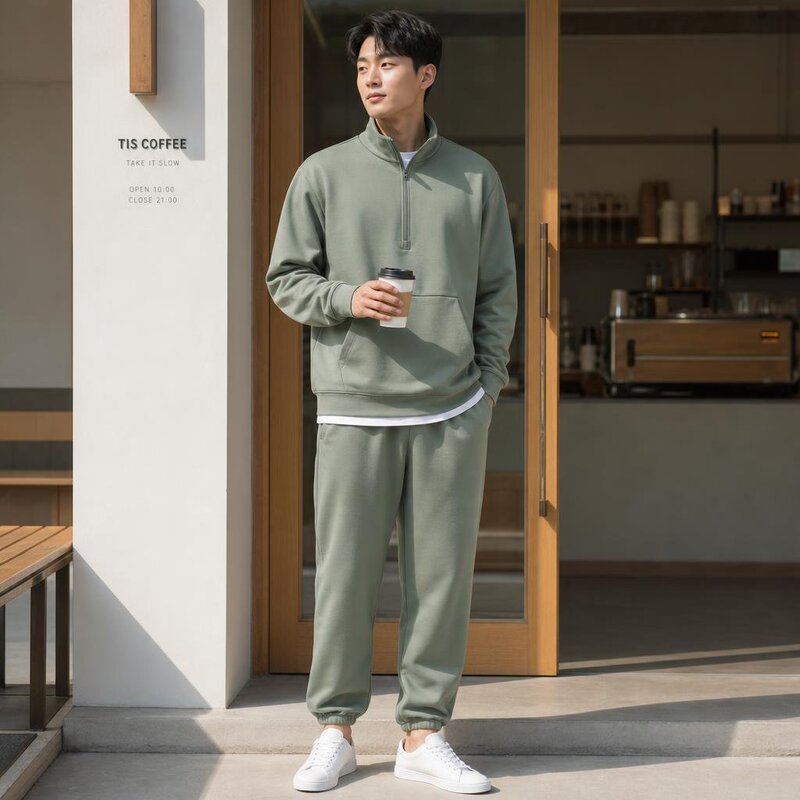 Heavy Soft Jersey Half Zip Men's Half-Zip Stand Collar Sweatshirt Heavyweight