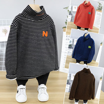 Big E small e childrens clothing 2019 Winter boys and girls thermostatic high collar children plus velvet thick stripes base shirt 8602