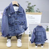 Big E small E2019 autumn new childrens clothing boys and girls letters cowboy dress in the big boy hole denim coat 18161